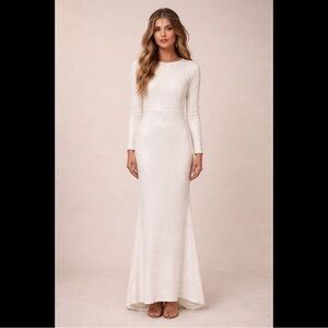 Line & Dot Ivory Long Sleeve Sequin Formal Gown - boho wedding gown or prom